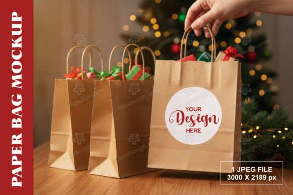 Download Kraft Bag Round Tag Holiday Mockup - Premium Resources