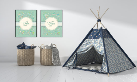 Download A Modern Kids Bedroom with a Empty Frame - Premium Resources